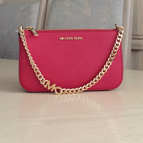 Michael Kors Handbags - Michael Kors Leather Crimson Chain Pouchette